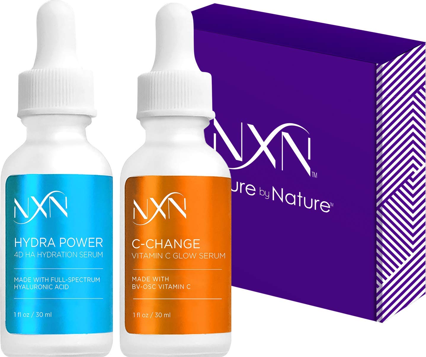 Nxn Vitamin C & Hyaluronic Acid Serum Set, Clinically Proven To Brighten Skin, Reduce Dark Spots, Improve Hyper Pigmentation Age Spots, Reduce Fine Lines & Wrinkles - 1Fl Oz Face Kit