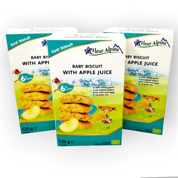 Fleur Alpine Baby Biscuits With Apple Juice - From 6 Months - 120G - From Europe - Pack Of 3