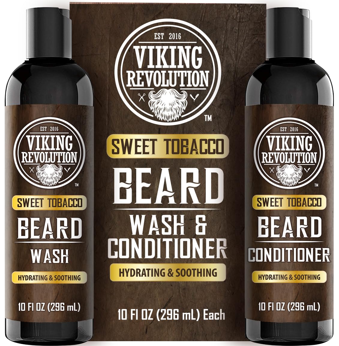 Viking Revolution Beard Wash And Beard Conditioner For Men With Argan Oil And Jojoba Oil - Beard Softener And Strengthener Beard Care Beard Shampoo And Conditioner With Beard Oil (10Oz, Sweet Tobacco)