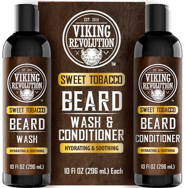 Viking Revolution Beard Wash And Beard Conditioner For Men With Argan Oil And Jojoba Oil - Beard Softener And Strengthener Beard Care Beard Shampoo And Conditioner With Beard Oil (10Oz, Sweet Tobacco)