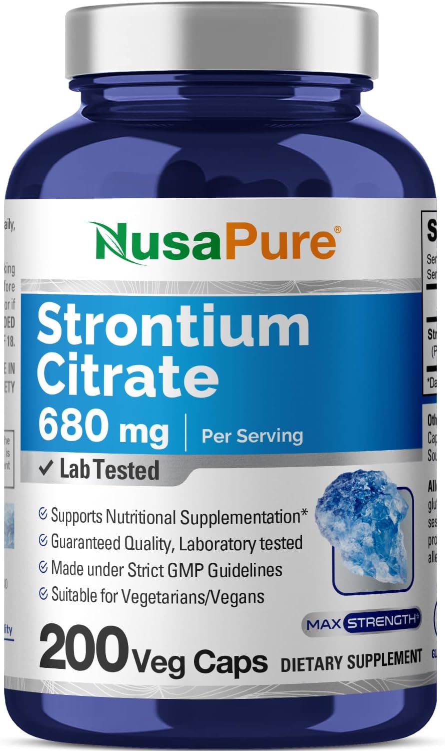 NusaPure Strontium 680 mg 200 Vegetarian Caps (Non-GMO, Gluten Free)