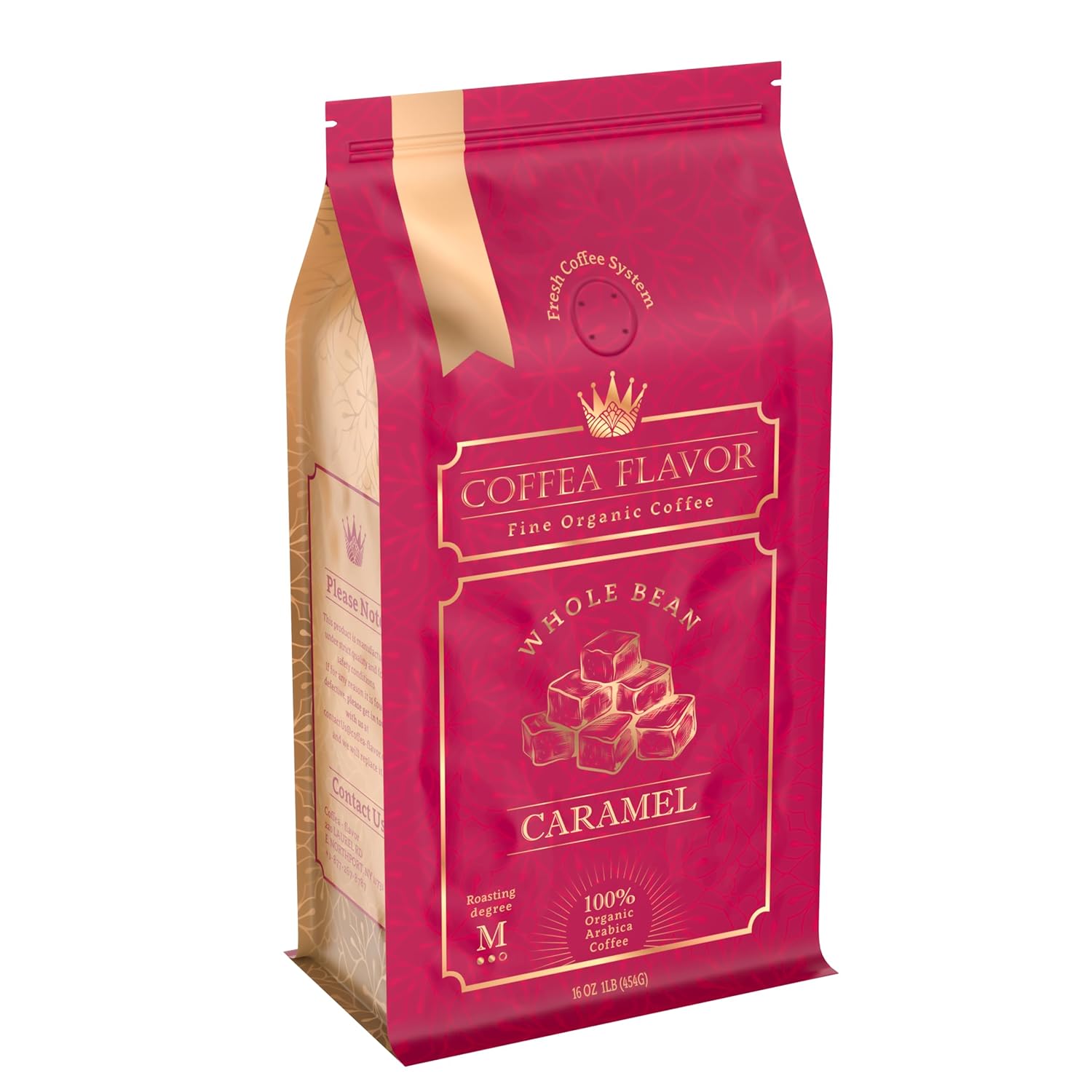 Coffea Flavor Caramel Flavored Whole Bean Coffee – 100% Arabica, Medium Roast, Usda Organic, Fair Trade, Freshly Roasted, 16 Oz Bag