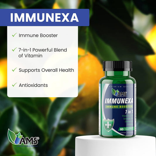 America Medic & Science Immunexa 7 In 1 Immune Support Booster (60 Capsules) With Vitamin A, C, D, Zinc, Echinacea, Elderberry | Adults Immunity Boosting Supplement | Natural, Non-Gmo & Gluten-Free