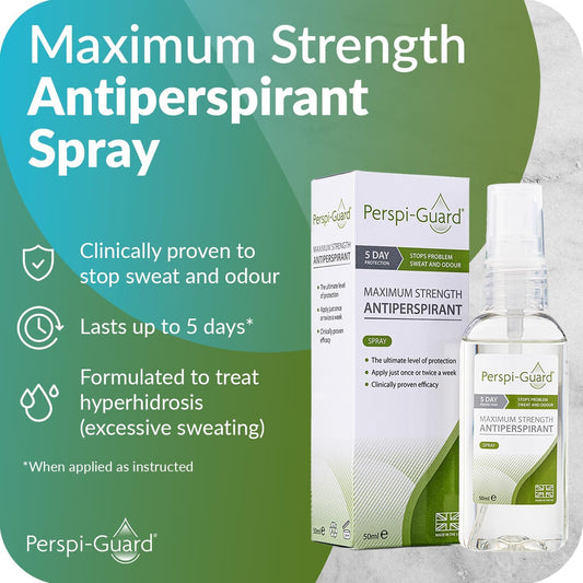 Perspi-Guard Maximum Strength Antiperspirant Spray 50 Ml, 2-Pack, Strong Deodorant For Excessive Sweating & Hyperhidrosis, Anti Sweat Spray, Unscented
