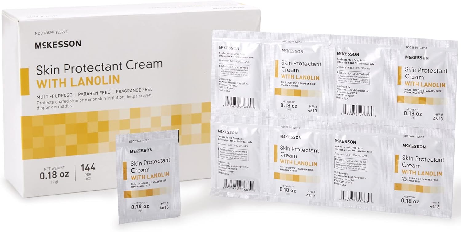 McKesson Skin Protectant Cream with Lanolin, Paraben and Fragrance Free, Unscented, Individual Packet, 5 g, 288 Count