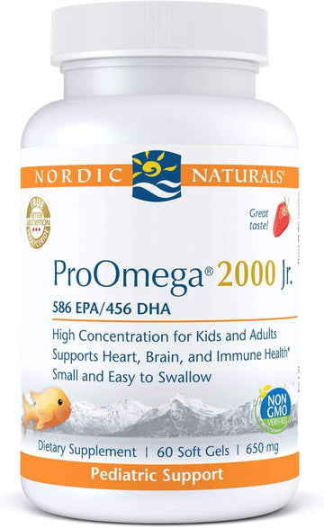 Nordic Naturals ProOmega 2000 Jr., Strawberry Flavor - 60 Soft Gels - 1120 mg Omega-3 - Ultra Potent Fish Oil - EPA & DHA - Promotes Brain, Heart, & Immune Health - Non-GMO - 30 Servings