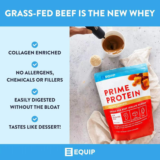 Equip Foods Prime Protein - Grass Fed Beef Protein Powder Isolate - Paleo And Keto Friendly, Gluten Free Carnivore Protein Powder - Salted Caramel, 1.47 Pounds - Helps Build And Repair Tissue