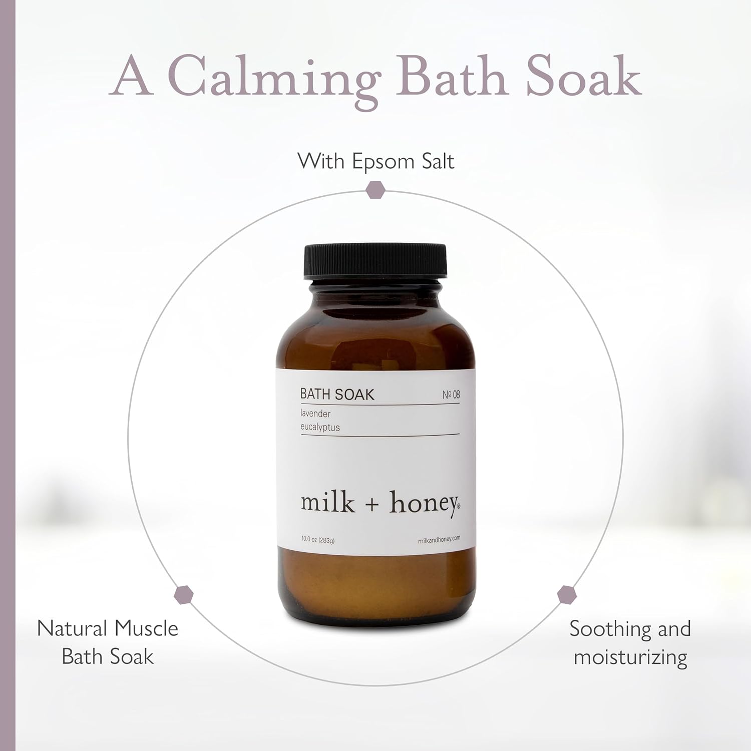Milk + Honey No. 8 Calming Bath Soak – Moisturizing Epsom Salt With Lavender & Eucalyptus – Relaxing Aromatherapy Soak For Sore Muscles, Dry Skin & Stress Relief – 10 Oz : Beauty & Personal Care