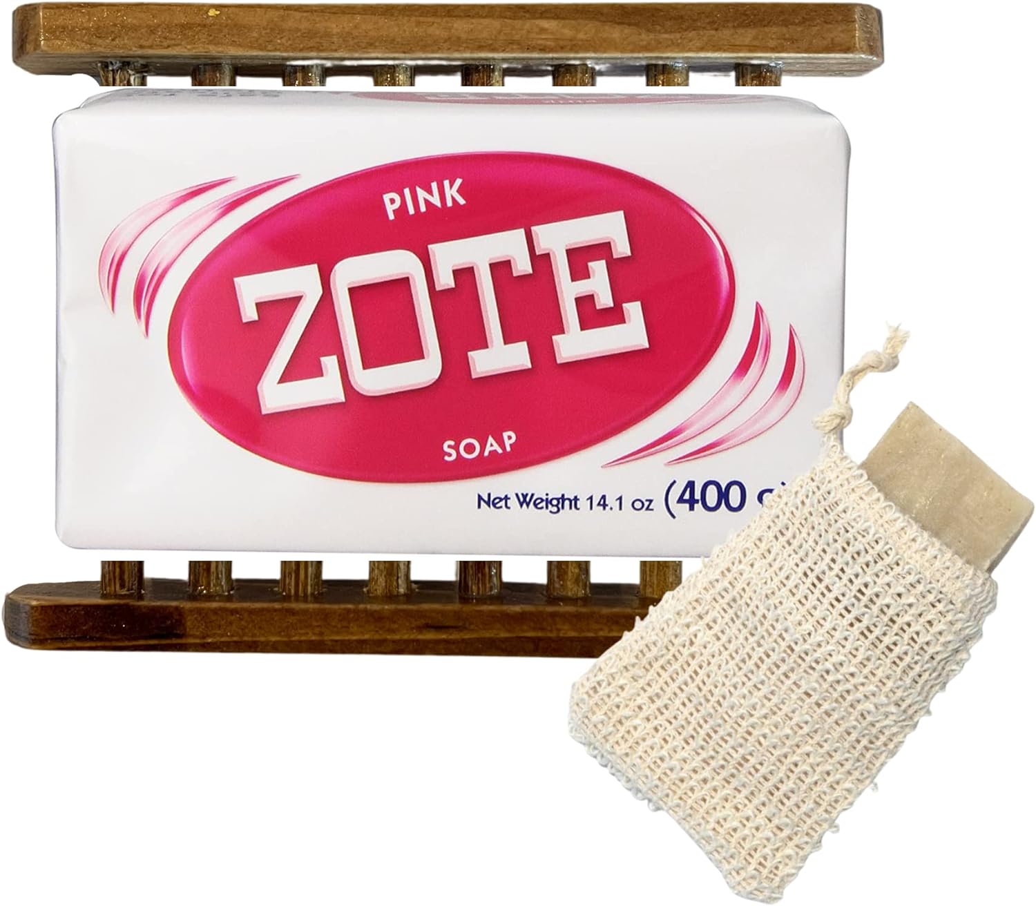 ZOTE Pink Laundry Detergent Bar Soap and Stain Remover Bundle by Foxtail Collective - Includes 1 (14-ounce) Zote Pink Laundry Bar, Soap Bamboo Soap Holder, Sisal Soap Bag, DIY Laundry Detergent Recipe