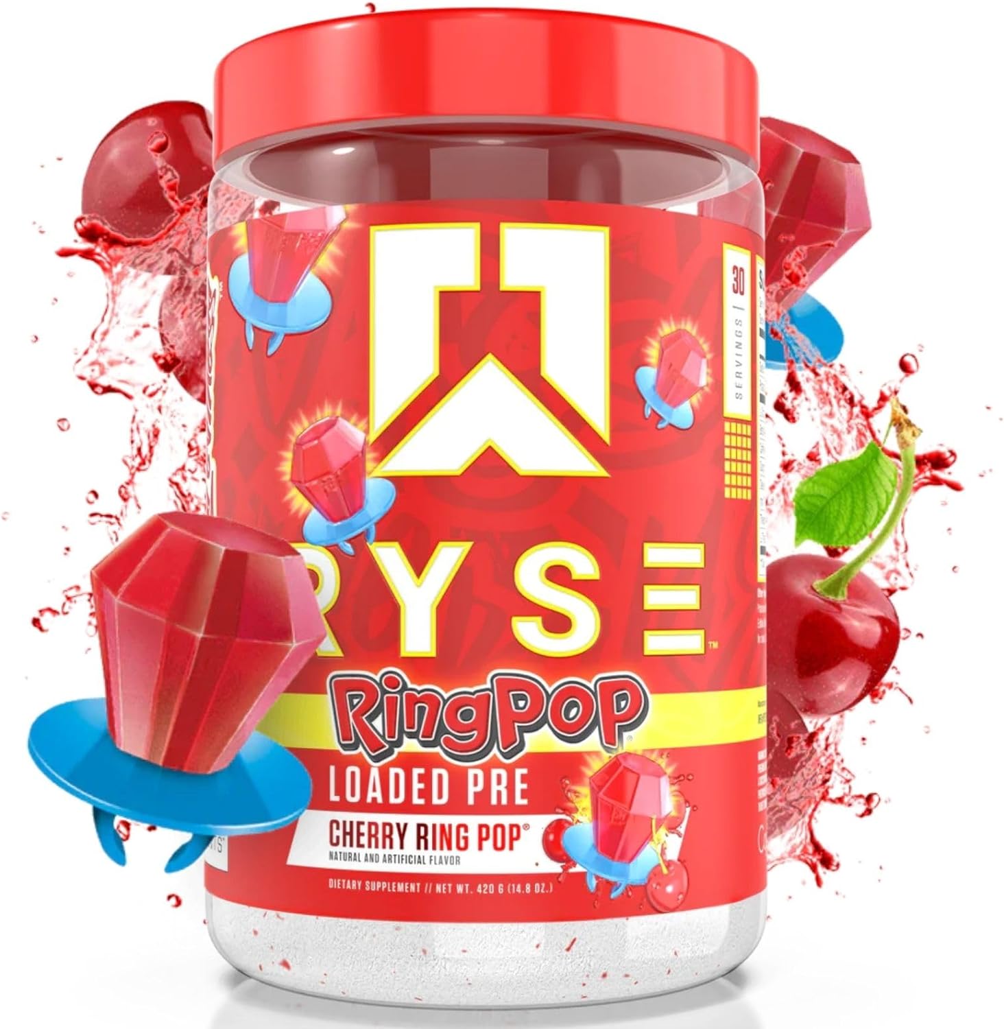 RYSE Up Supplements Loaded Pre Workout Powder Supplement for Men & Women | Pumps, Energy, Focus | Beta Alanine + Citrulline | 390mg Caffeine | 30 Servings (Cherry Ring Pop)