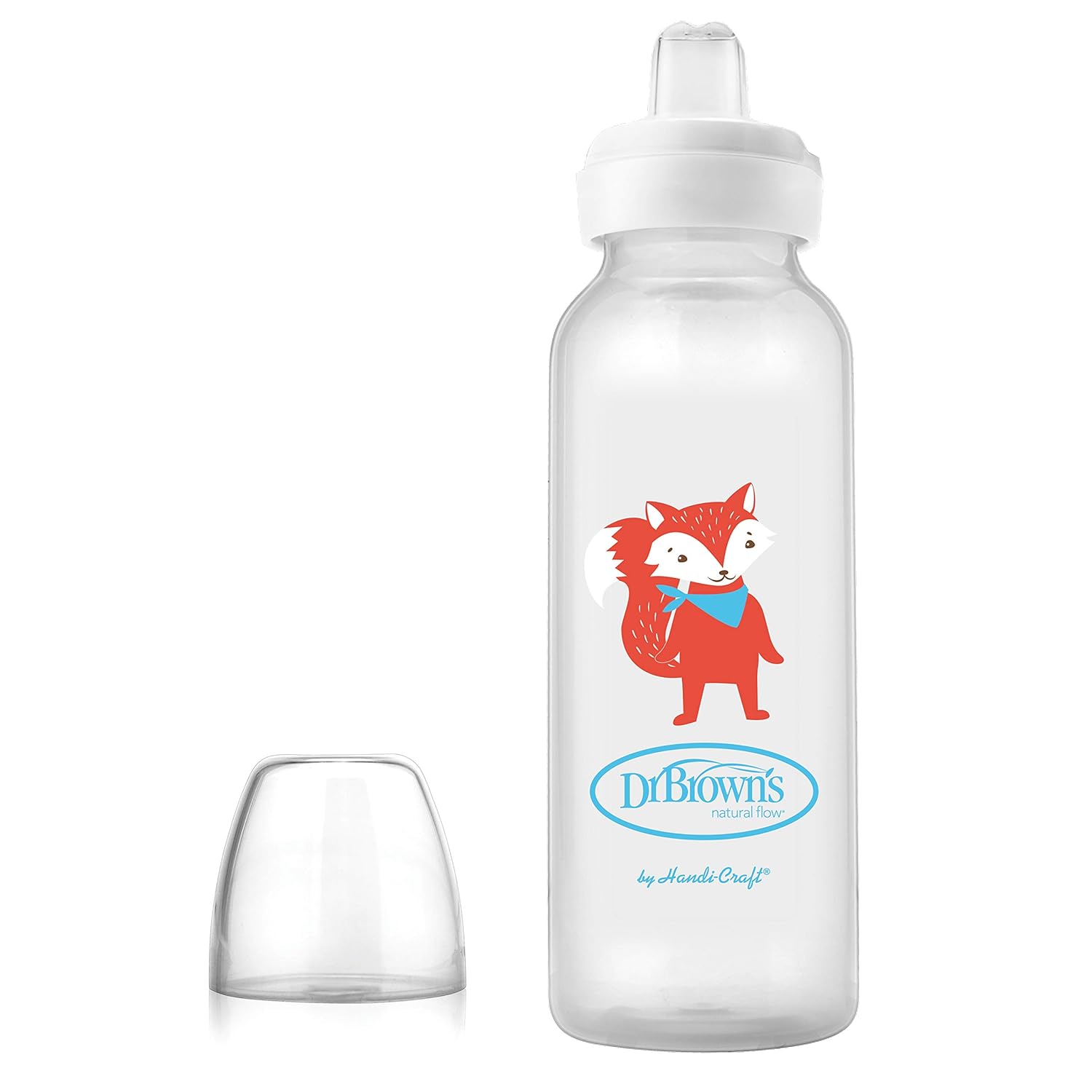 Dr. Brown'S Milestones Narrow Sippy Bottle, 100% Silicone Soft Sippy Spout, 8Oz/250Ml, Fox, 6M+