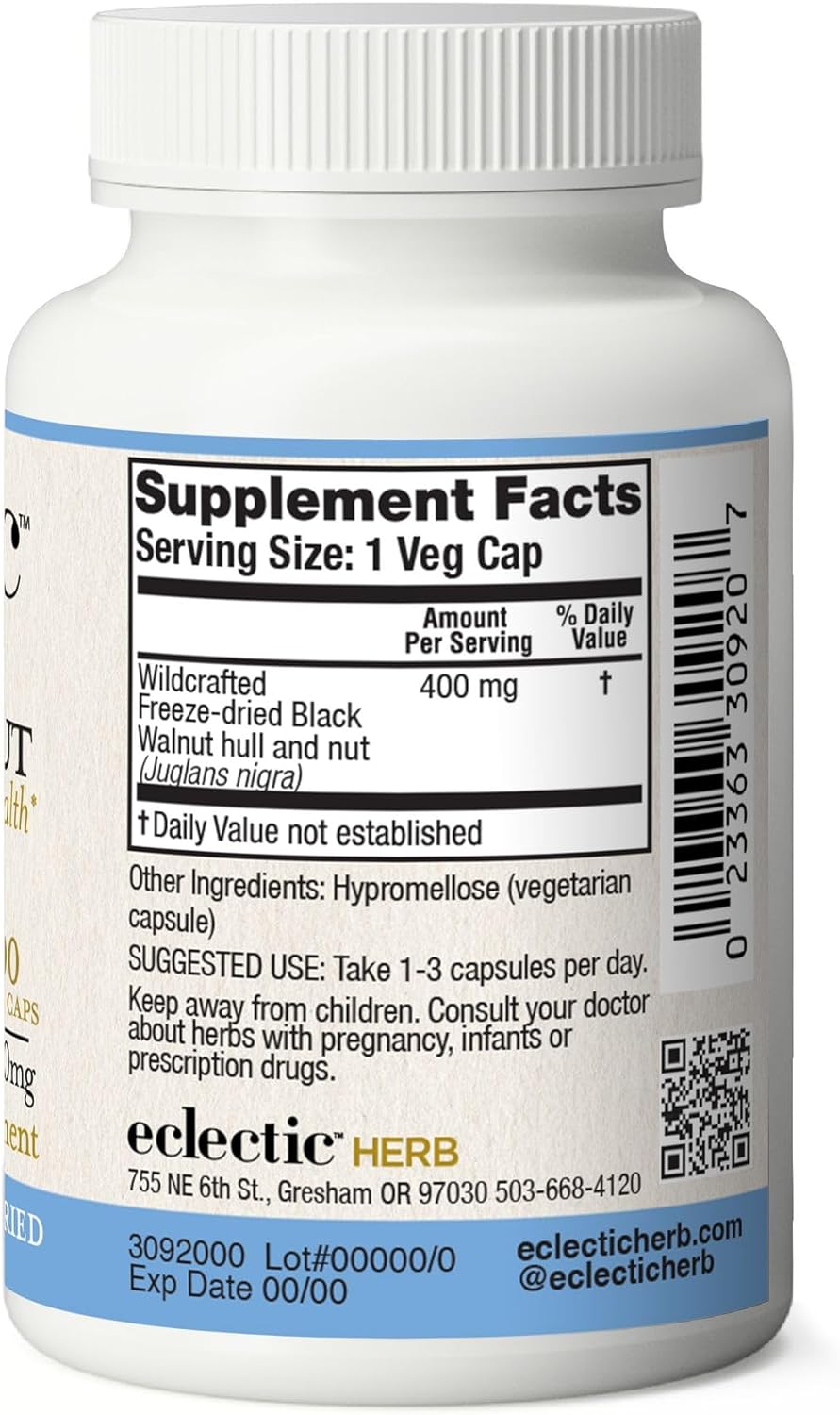 Eclectic Institute Raw Fresh Freeze-Dried Non-GMO Black Walnut | Intestinal Support, Detox & Cleanse | 90 CT (400 mg) : Everything Else