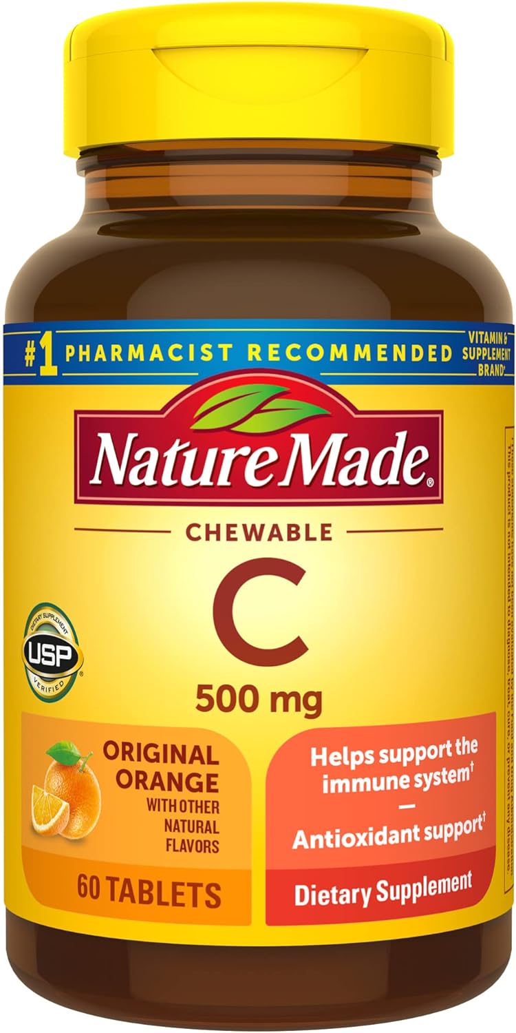 Nature Made Chewable Vitamin C 500 mg, Dietary Supplement for Immune Support, 60 Tablets, 60 Day Supply