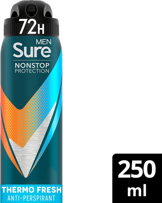 Sure Thermo Fresh Nonstop Protection Antiperspirant Deodorant With Body Heat Activated Technology Aerosol Spray For 72-Hour Sweat And Odour Protection 250 Ml