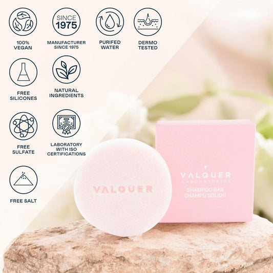 Valquer Laboratorios Petal Solid Shampoo For Dry Hair (Moisturizing And Repairing) With Coconut Oil And Aloe Vera. Formulation Zero%: Sulfate-Free, Soap-Free, Plastic-Free, Vegan - 50 Gr