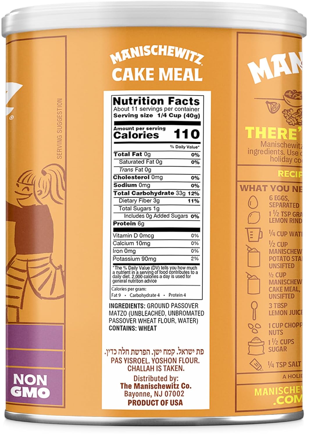 Manischewitz Cake Meal Non GMO Kosher For Passover 16 Oz Can (Pack of 2, Total of 32 Oz) : Grocery & Gourmet Food