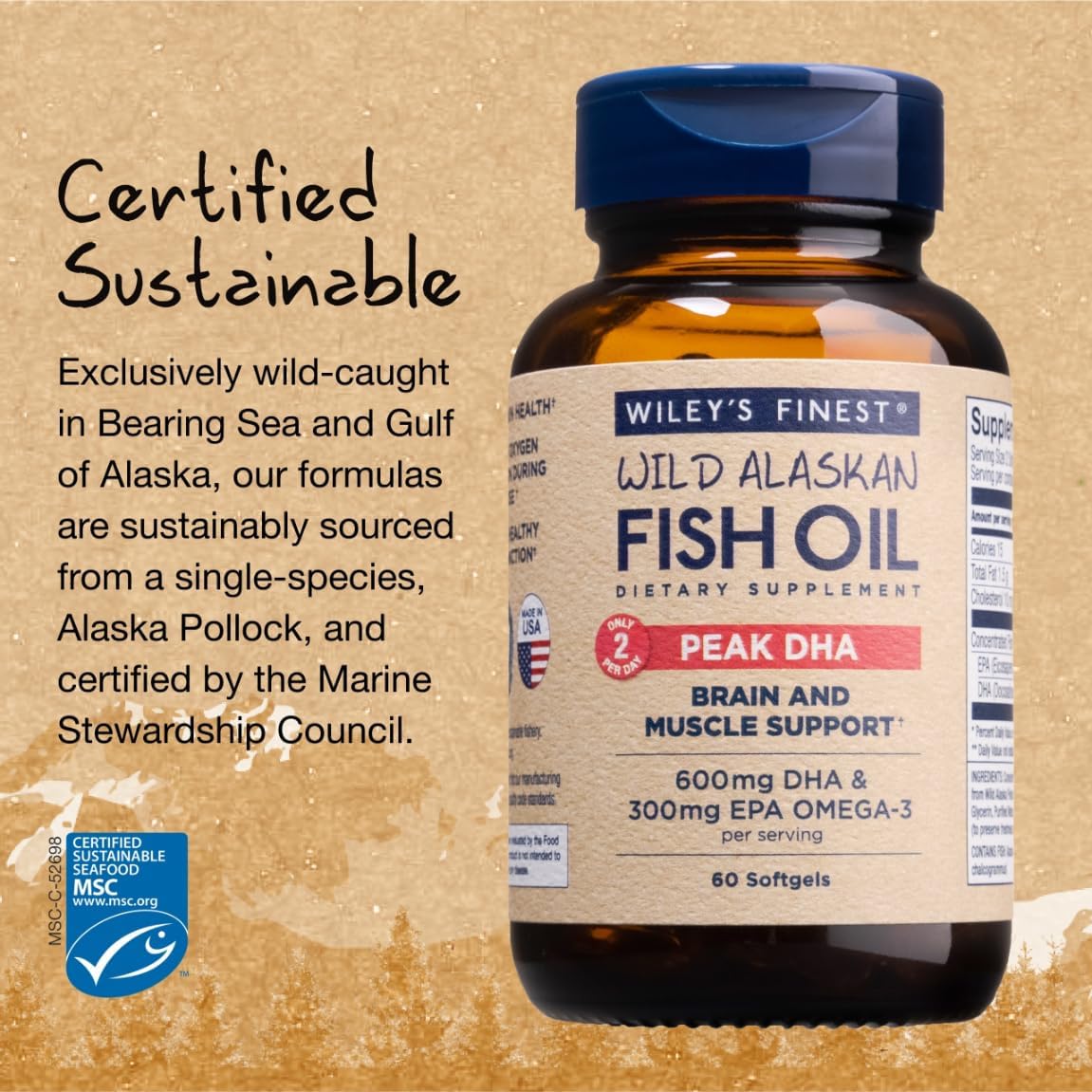 Wiley's Finest Wild Alaskan Fish Oil Peak DHA - 900mg EPA and DHA Omeg