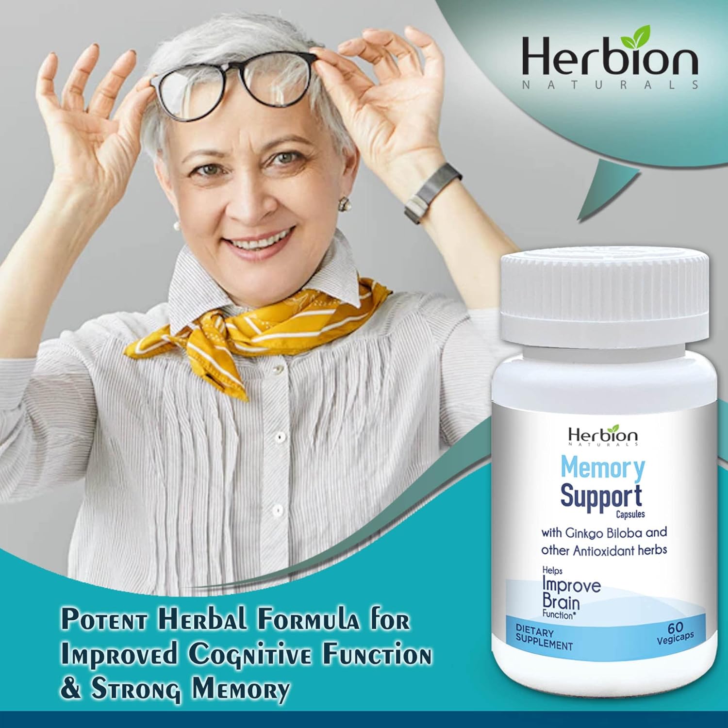 Herbion Naturals Memory Support Capsules – Helps Improve Brain Function & Absent Mindedness, Fatigue, Soothes Stress & Improves Mood - for Adults - 60 Vegicaps : Health & Household