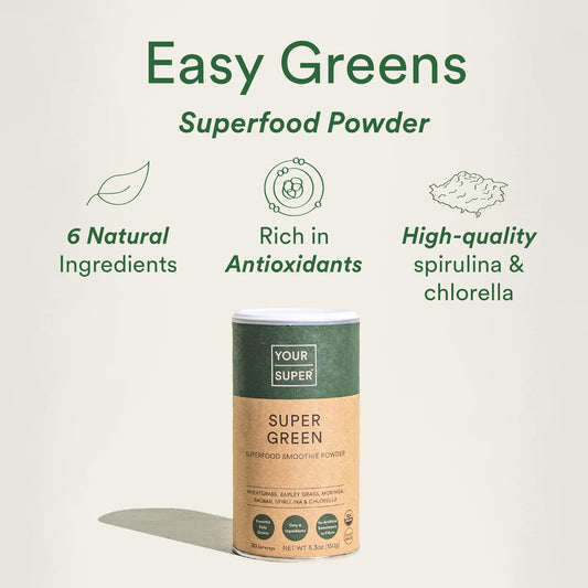 Your Super Organic Super Green Smoothie Mix ? Superfood Powder for Natural Immune Support, Made with Wheatgrass, Barley Grass, Moringa, Spirulina, Chlorella & Baobab Powder (30 Servings)