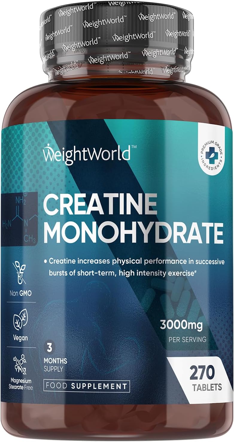 Creatine Monohydrate Tablets 3000Mg - 270 Creatine Tablets - Vegan & Keto-Friendly - Unflavoured & Gluten-Free - 3 Months Supply - For Men & Women