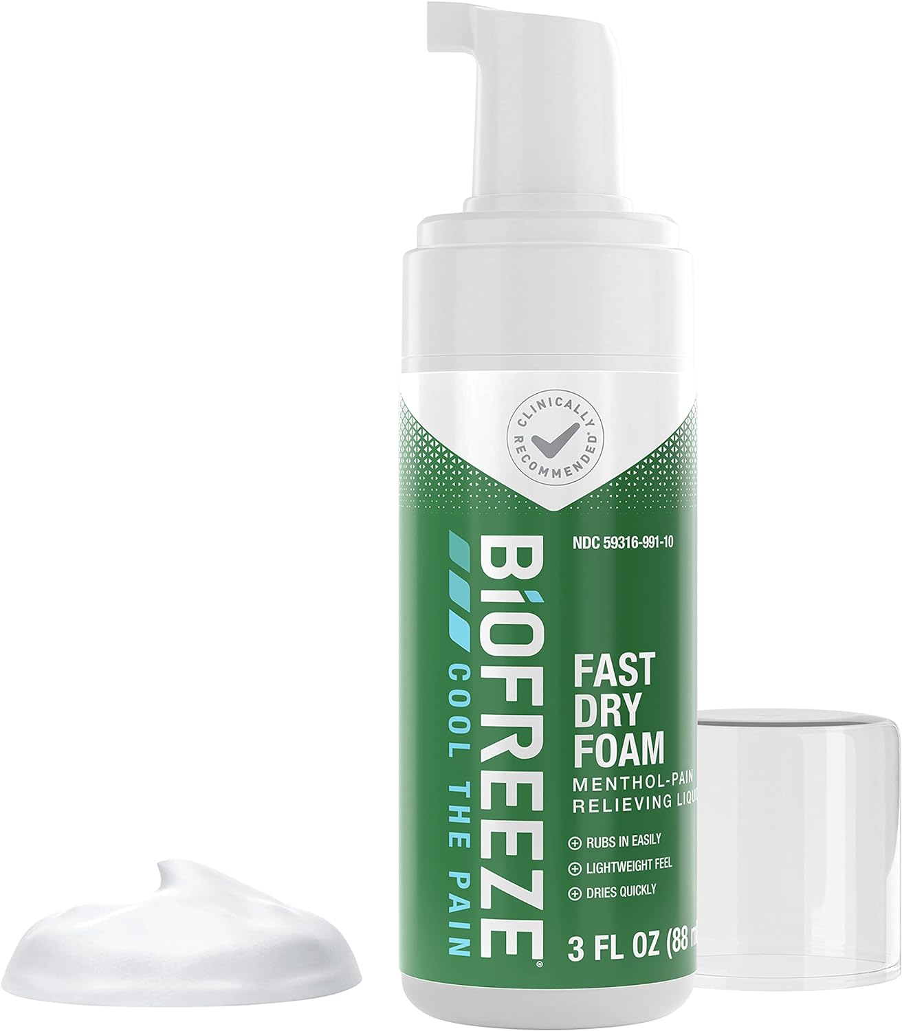 Biofreeze Menthol Pain Relieving Foam 3 FL OZ For Pain Relief Of Sore Muscles, Arthritis, Simple Backaches, And Joint Pain. Fast Drying, Lightweight, Powerful Topical Pain Reliever (Package May Vary)