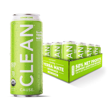 Clean Cause Low Calorie Lemon Lime Usda Organic Sparkling Yerba Mate Tea (16Oz Cans, 12-Pack Case) Low Sugar, 160Mg Caffeine, Healthy Alternative To Soda & Energy Drinks