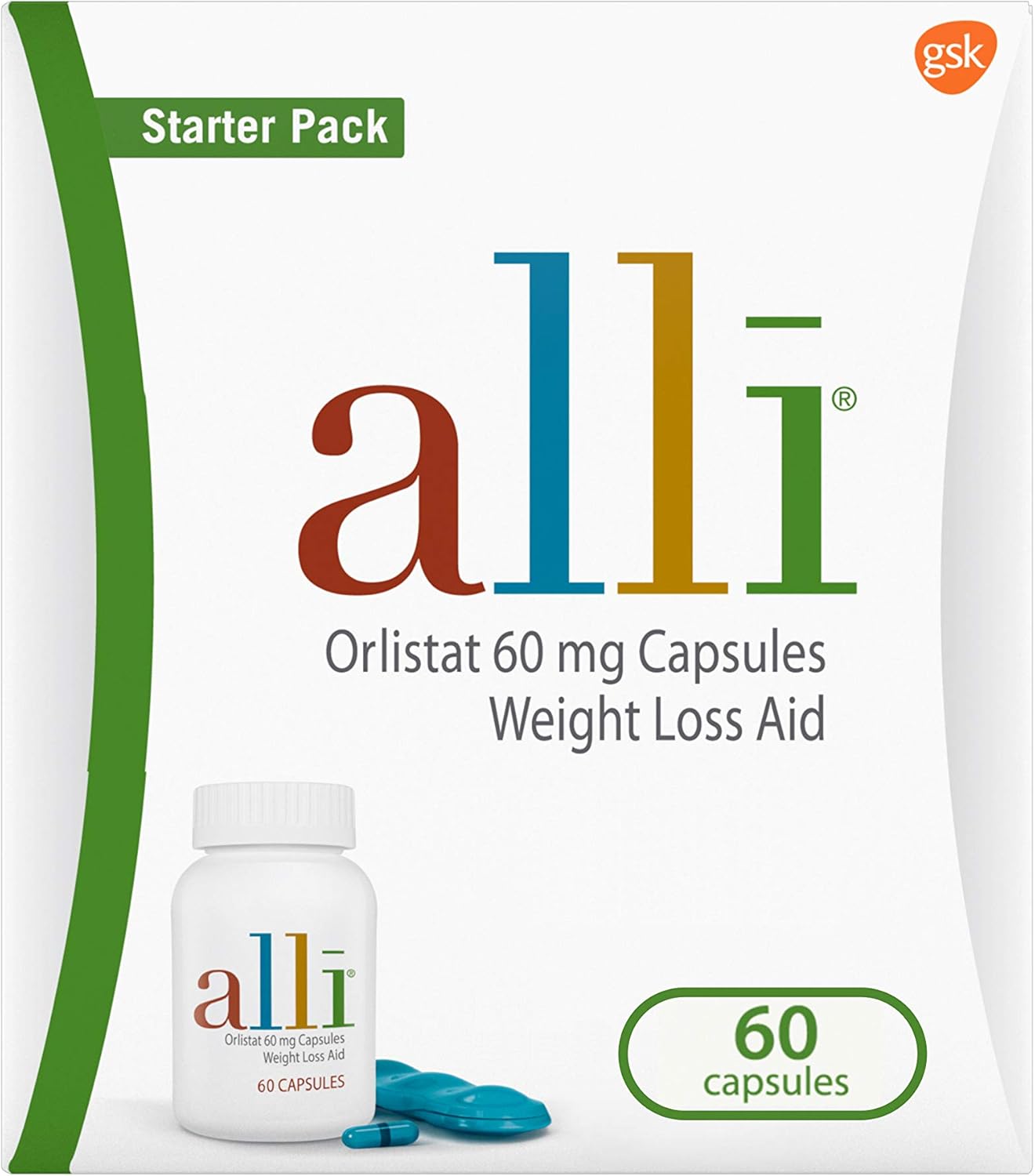 Alli Diet Weight Loss Supplement Pills, Orlistat 60Mg Capsules Starter Pack, Non Prescription Weight Loss Aid, 60 Count(Pack Of 1)