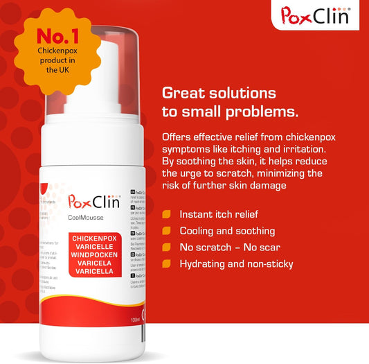 Poxclin Coolmousse Chickenpox Treatment For Children, Relieve Symptoms And Itch Of Chickenpox, Natural Ingredients, 100 Ml
