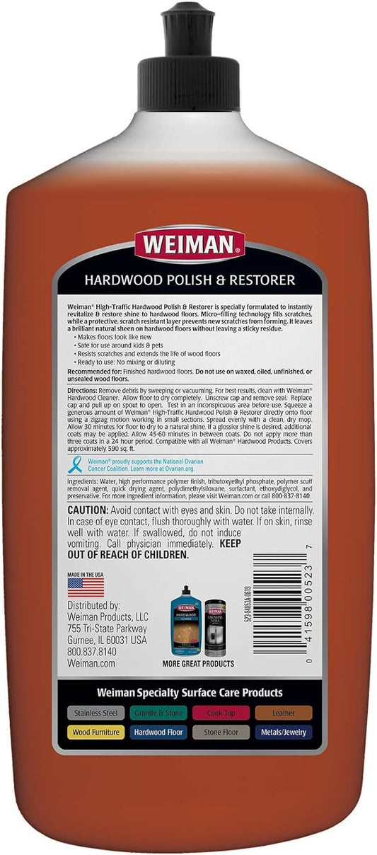Weiman Wood Floor Polish and Restorer (6 Pack) 32 Ounce - High-Traffic Hardwood Floor, Natural Shine, Removes Scratches, Leaves Protective Layer - Packaging May Vary