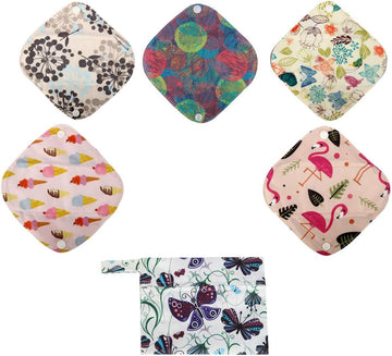 5 XS Panty Liners 1 Wet Bag Cloth Menstrual Pads Reusable Washable (Butterflies, XS Panty Liners)