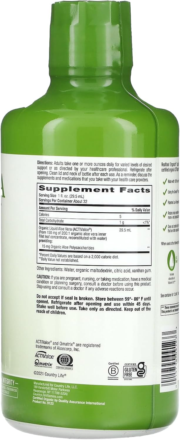 Country Life - Realfood Organics Basic Aloe Liquid - 32 Ounce