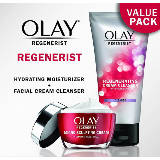 Olay Face Wash Regenerist Advanced Anti-Aging Pore Scrub Cleanser (5.0 Oz) And Micro-Sculpting Face Moisturizer Cream (1.7 Oz) Skin Care Duo Pack, Total 6.7 Ounces