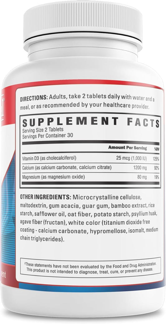 U.S. Doctors' Clinical 1200Mg Calcium Citrate & Calcium Carbonate Supplement W/Vitamin D3 & Magnesium - Support For Bone Strength, Muscles & Nerves - Vegan, Non-Gmo - 60 Tablets[1-Month Supply]