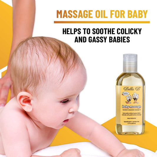 BELLA B Baby Massage Oil 3.3 oz - Baby Oil Organic - Infant Massage Oil Baby - Baby Massage Oil Organic - Organic Baby Oil Lavender - Lavender Baby Oil - Massage Oil Organic for Infants