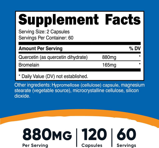 Nutricost Quercetin With Bromelain, 880Mg Quercetin + 165Mg Bromelain Per Serving, 120 Capsules, 60 Servings (2 Caps Per Serving) - Vegetarian, Non-Gmo & Gluten Free