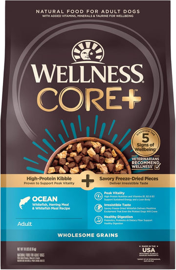 Wellness Core+ (Formerly Rawrev)Grained Dry Dog Food, Ocean Recipe With Freeze Dried Whitefish, 18 Pound Bag