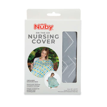 Nuby On The Go Baby Nursing Cover For Breastfeeding, Lightweight Breathable Fabric, Built In Pockets For Pacifiers And Nursing Pads, Gray Chevron