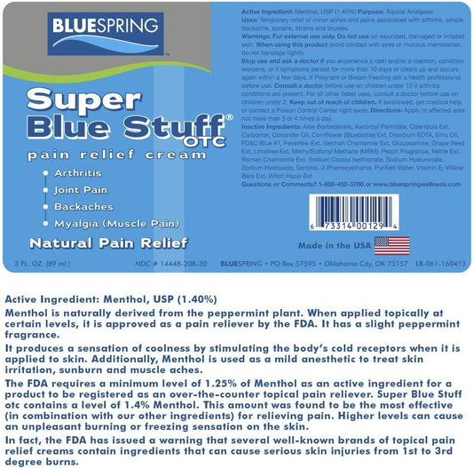 Super Blue Stuff Natural Pain Relief Roll On With Emu Oil By Bluespring- Pain Relief Rub Anti Inflammatory Analgesic Cream For Back, Knee, Joint, Muscle, Arthritis, And Neck Pain Relief- 3 Oz Roll-On