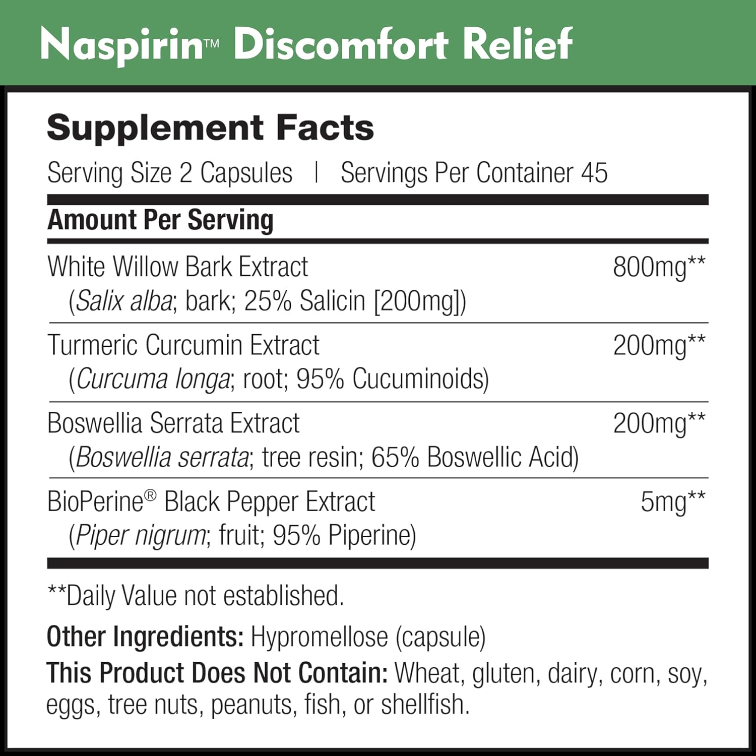 Daily Nutra Naspirin Willow Bark Formula - Natural Relief for The Head