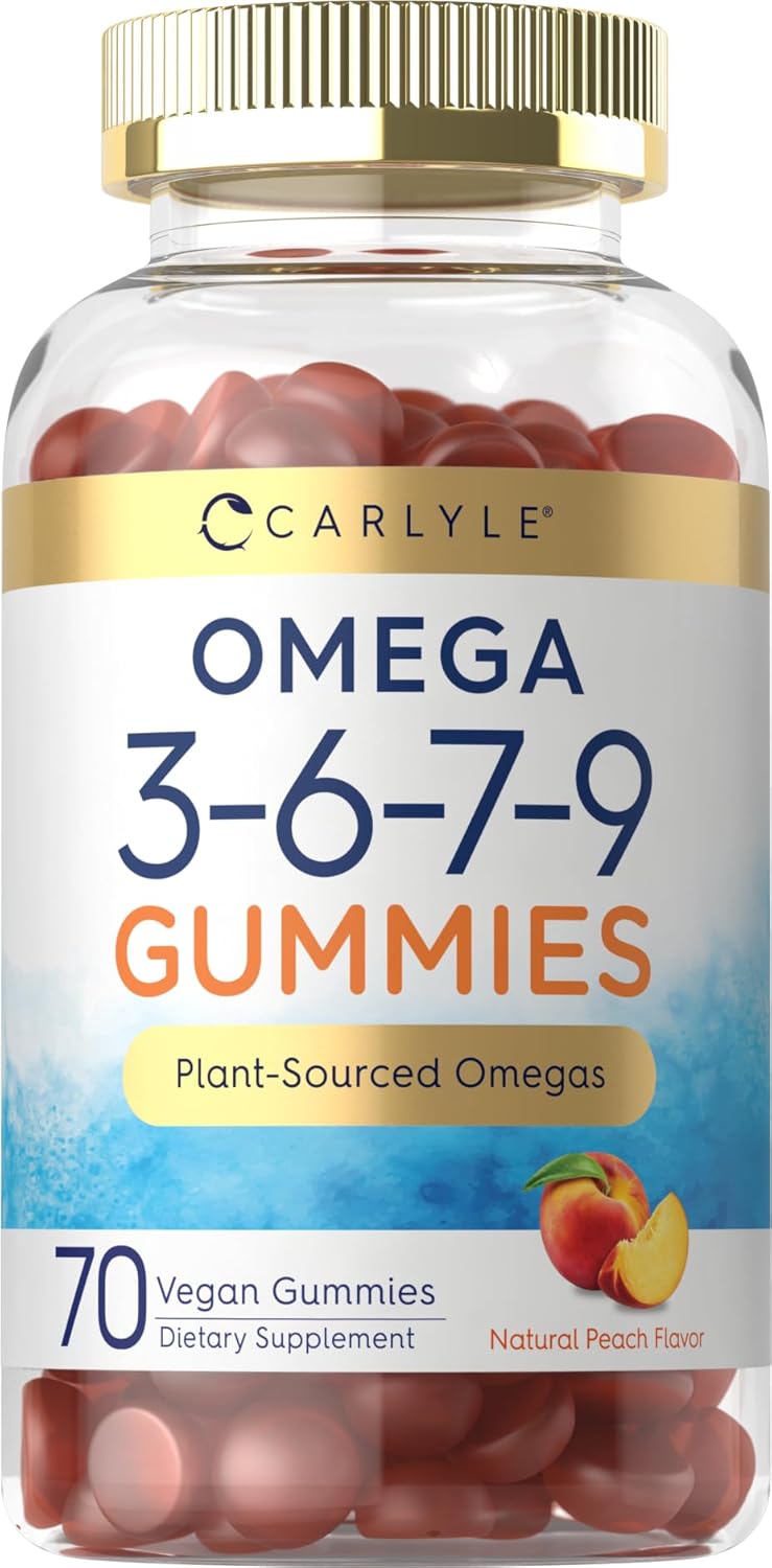 Carlyle Omega 3 6 7 9 Gummies | 70 Count | Vegan Plant Sourced Supplement | Peach Flavor