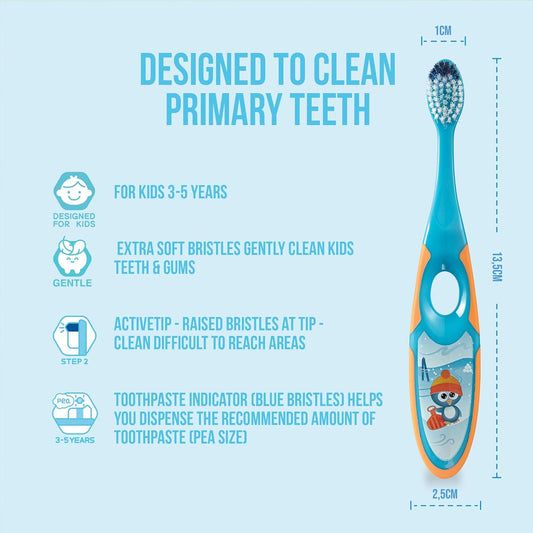 Jordan® | Step 2 Toothbrush For Children | Toothbrush For Ages 3 To 5 Years | Soft Bristles, Double Ergonomic Handle And Bpa Free | Colour Blue And Green | Pack Of 4