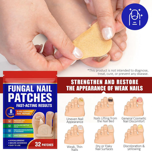 Fungal Nail Patches For Toenails, 32Pcs Fungal Nail Treatment Patches, Nail Repair For Damaged Nails - Improves Nail Appearance, Revitalizes Brittle Nails, Reduces Discoloration & Thickness
