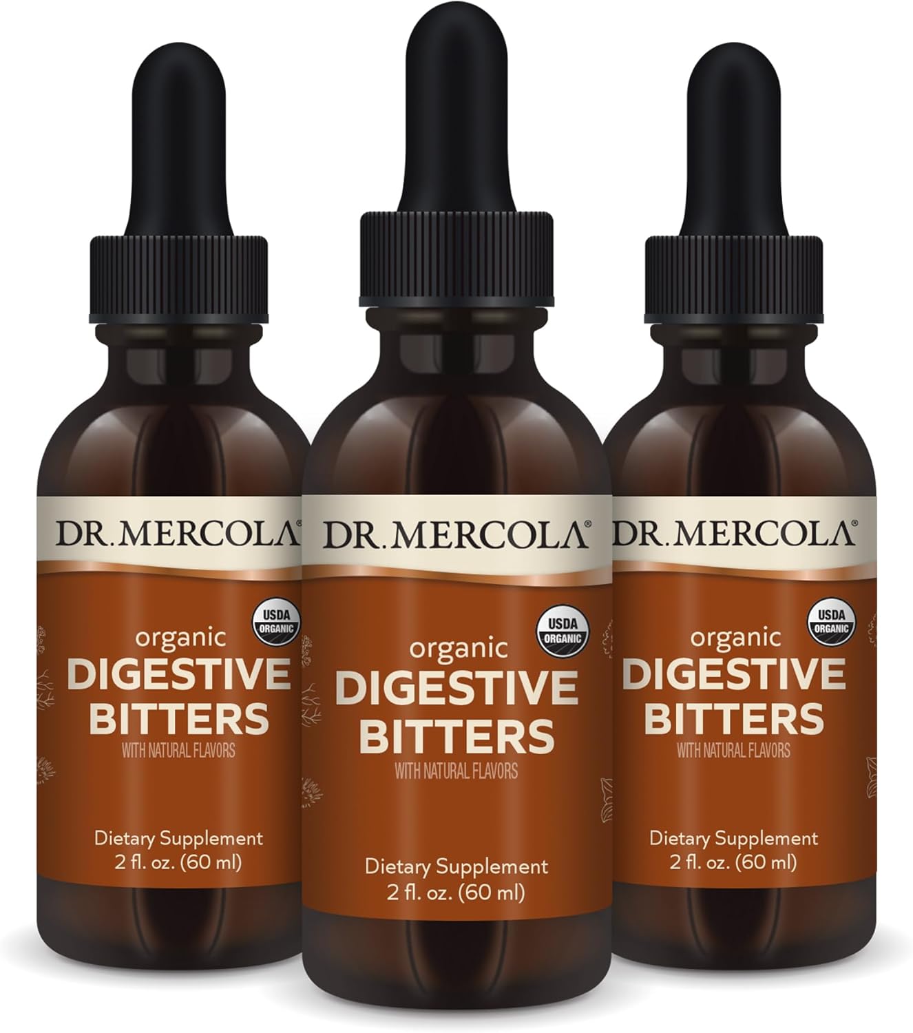 Dr. Mercola Organic Digestive Bitters Liquid Drops, 2 Fl. Oz. (60 Ml), 3-Pack (90 Servings), Dietary Supplement, Digestive Support, Non-Gmo, Certified Usda Organic