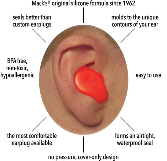 Mack's Soft Moldable Silicone Putty Ear Plugs - Kids Size, 6 Pair - Comfortable Small Earplugs for Swimming, Bathing, Travel, Loud Events and Flying | Made in USA
