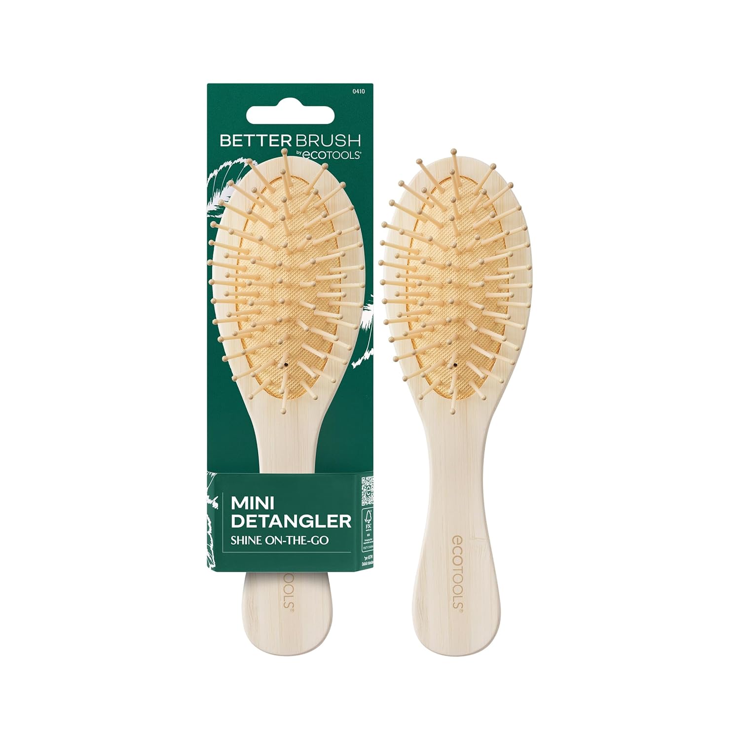 Ecotools Mini Detangler Hairbrush, Brush For Wet Or Dry Hair, Heat Resistant, Mini Hairbrush Gently Detangles & Styles, Travel-Size Paddle Brush, Renewable Bamboo, Vegan & Cruelty-Free, 1 Count