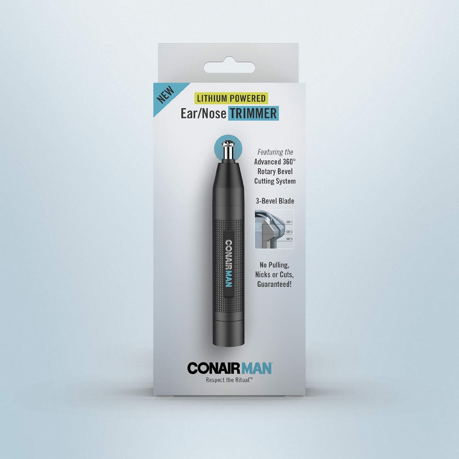Conairman Nose Hair Trimmer For Men, For Nose, Ear, And Eyebrows, Patent 360 Bevel Blade For No Pull, No Snag Trimming Experience, Cordless Lithium-Powered Trimmer With Drawstring Bag : Beauty & Personal Care