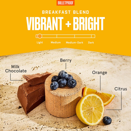 Bulletproof Breakfast Blend Light Roast Whole Bean Coffee, 12 Ounces, Arabica Coffee Sourced From Central And South America, Rainforest Alliance Certified