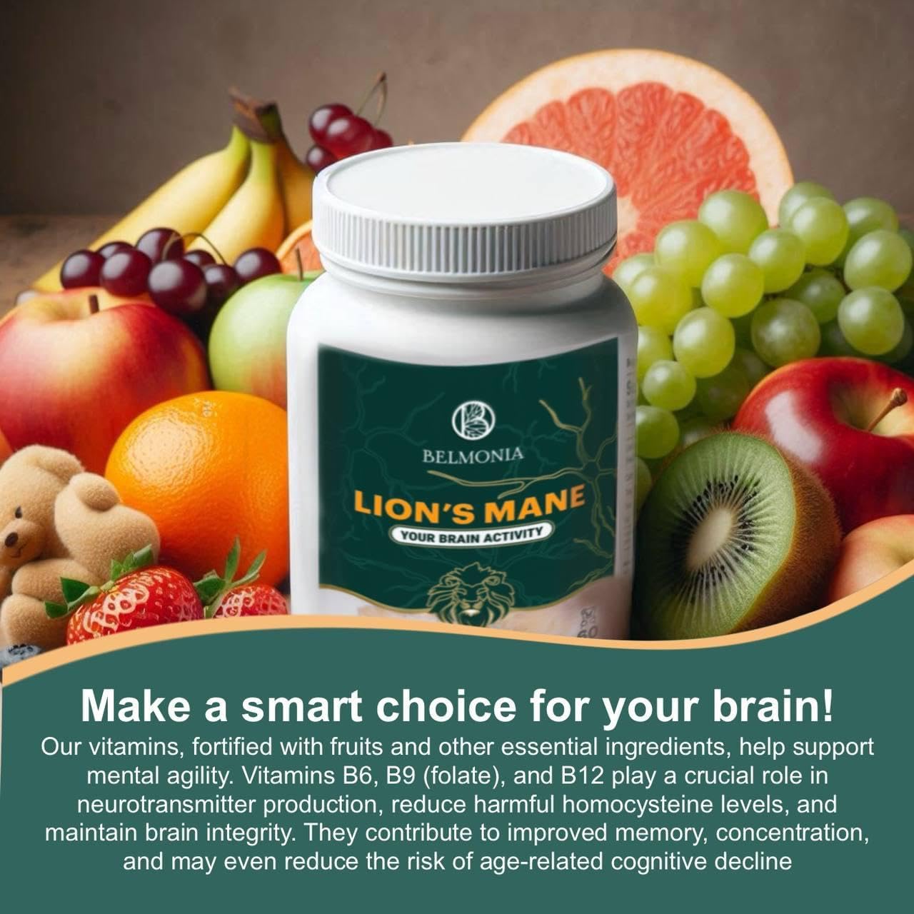 Lion'S Mane Mushroom Gummies, 5400Mg Per Serving*, Brain Health Supplements For Adults, Cognitive Focus Memory Supplement, 60 Count, Superfood Organic Gummies