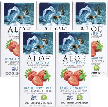 Aloe Cadabra Organic Flavored Personal Lubricant, Natural Edible Lube for Couples Pleasure, for Women & Men, Naked Strawberry, 2.5oz