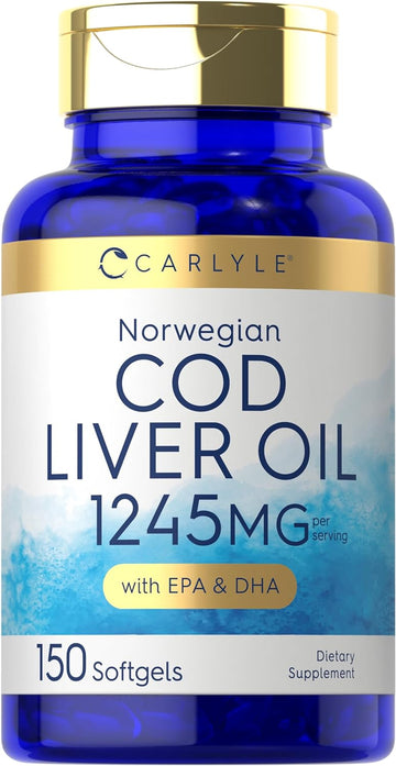 Carlyle Norwegian Cod Liver Oil with EPA & DHA | 1245mg | 150 Softgels | Liquid Capsules | Non-GMO & Gluten Free Supplement